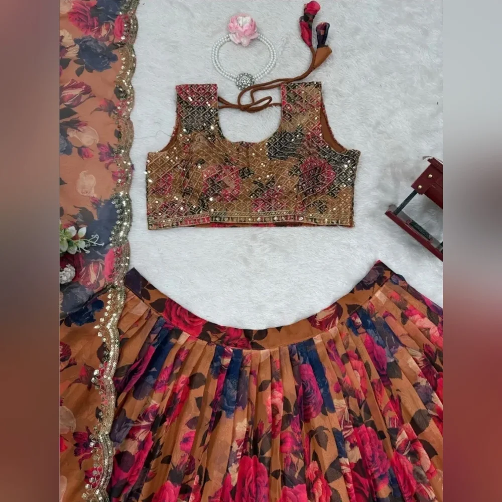 Tabby Organza Lehenga Choli Digital Print Sequin Embroidery - Picture 4 of 4